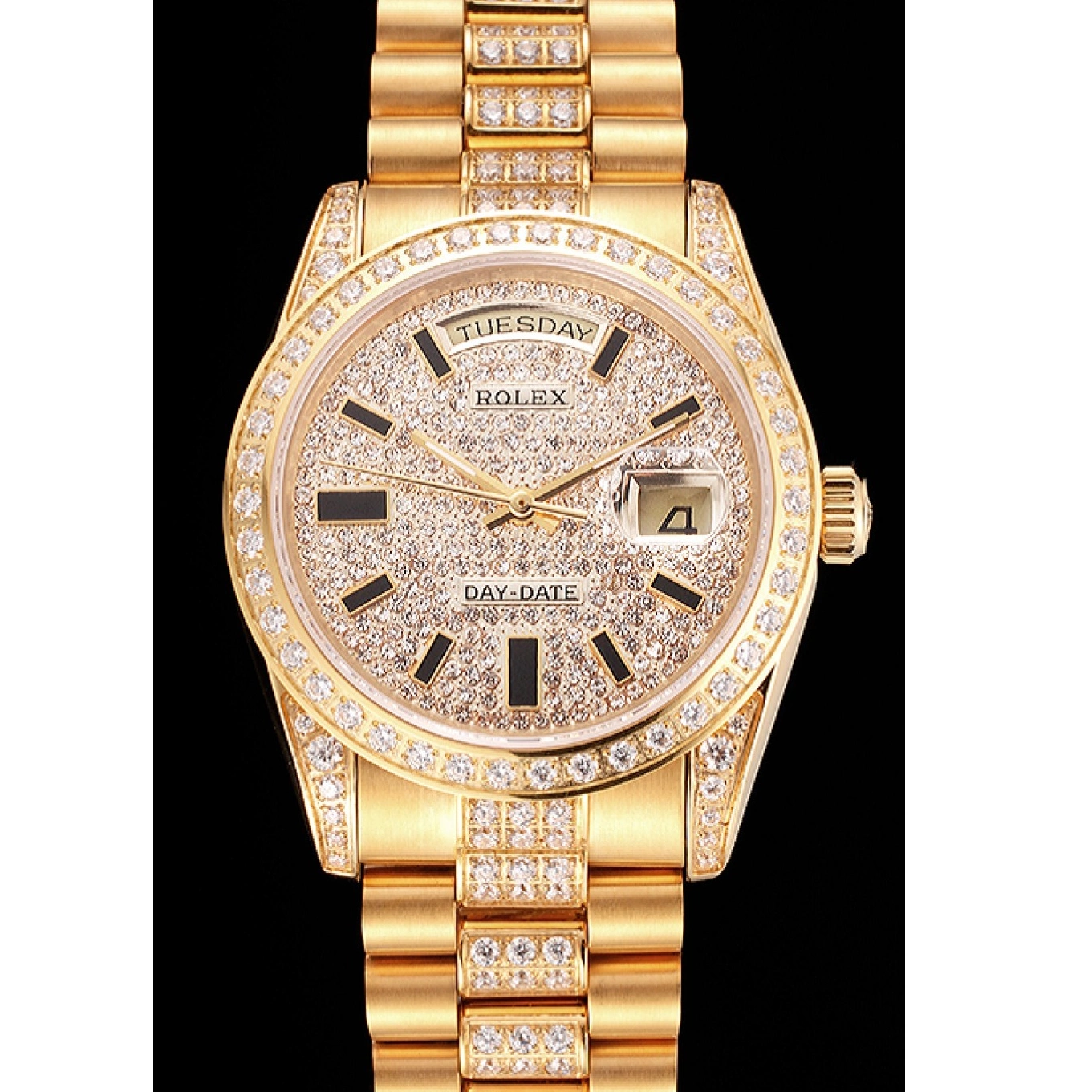 MiroTime 0825 Swiss Rolex Day Date Yellow Gold Diamond Pave